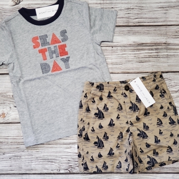 Janie and Jack Nautical Set Seas the Day Summer Set 100% Cotton NWT - Picture 5 of 8